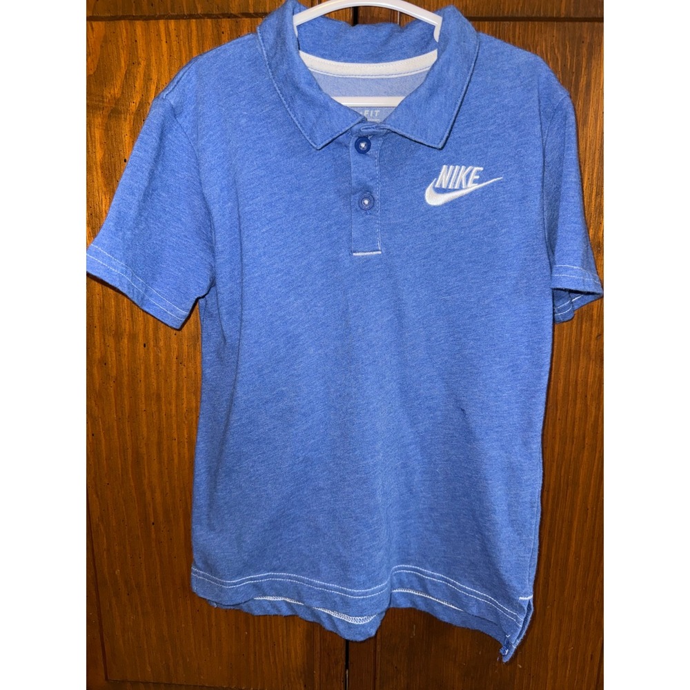 Nike Kids Dri-FIT Blue Heathered Short Sleeve Polo Shirt Size S 4-5 Years
